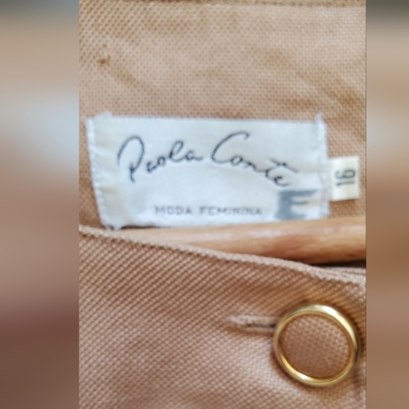 Paola Conte 100% Linen Tan Skirtsuit Jacket & Matching Skirt Set Size 16 - Picture 4 of 6